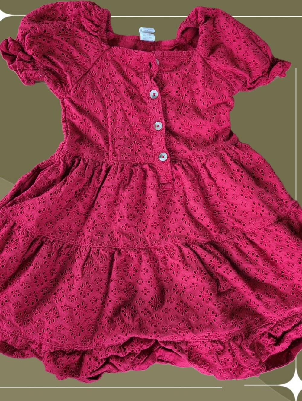 ✨ Kate Quinn Red Eyelet Tiered Prairie Dress Size 18-24 Mo